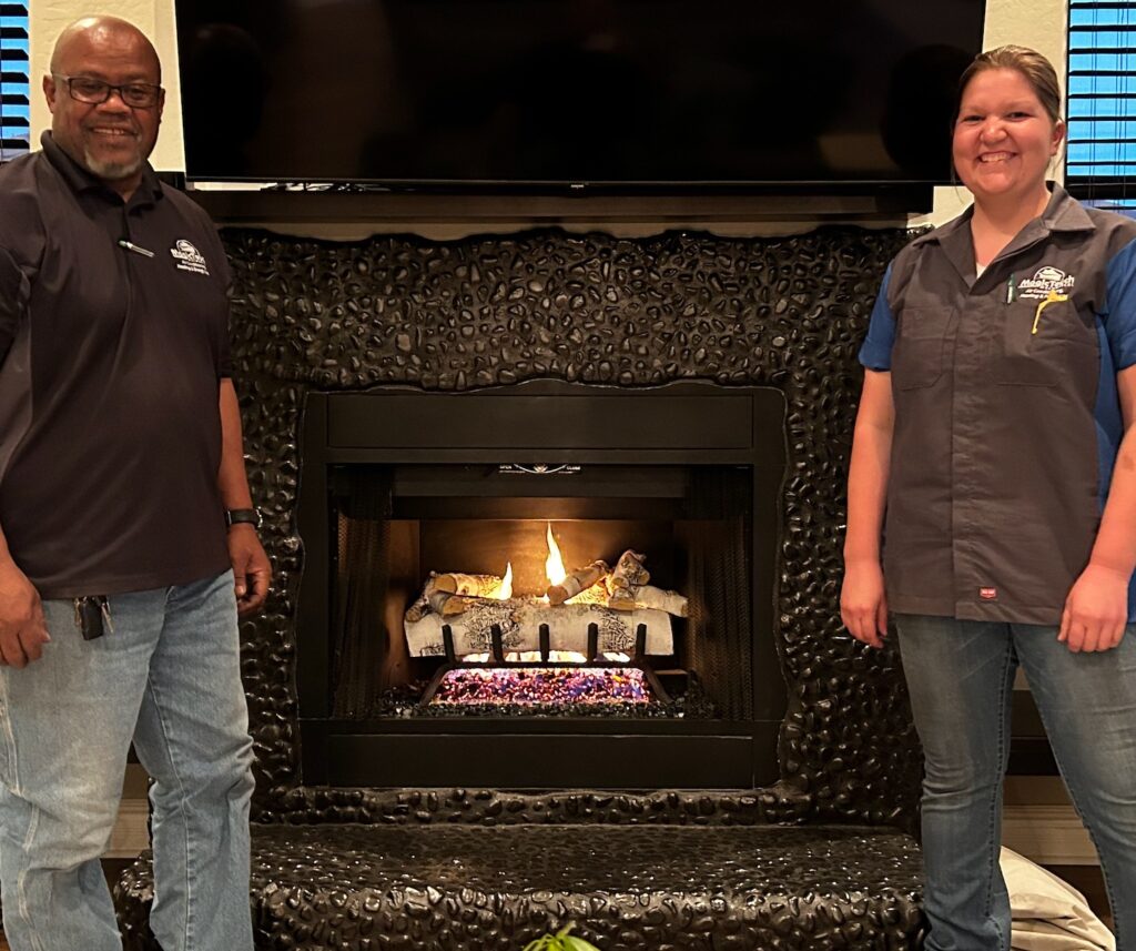 white birch gas log set installed by the fire place mesa az