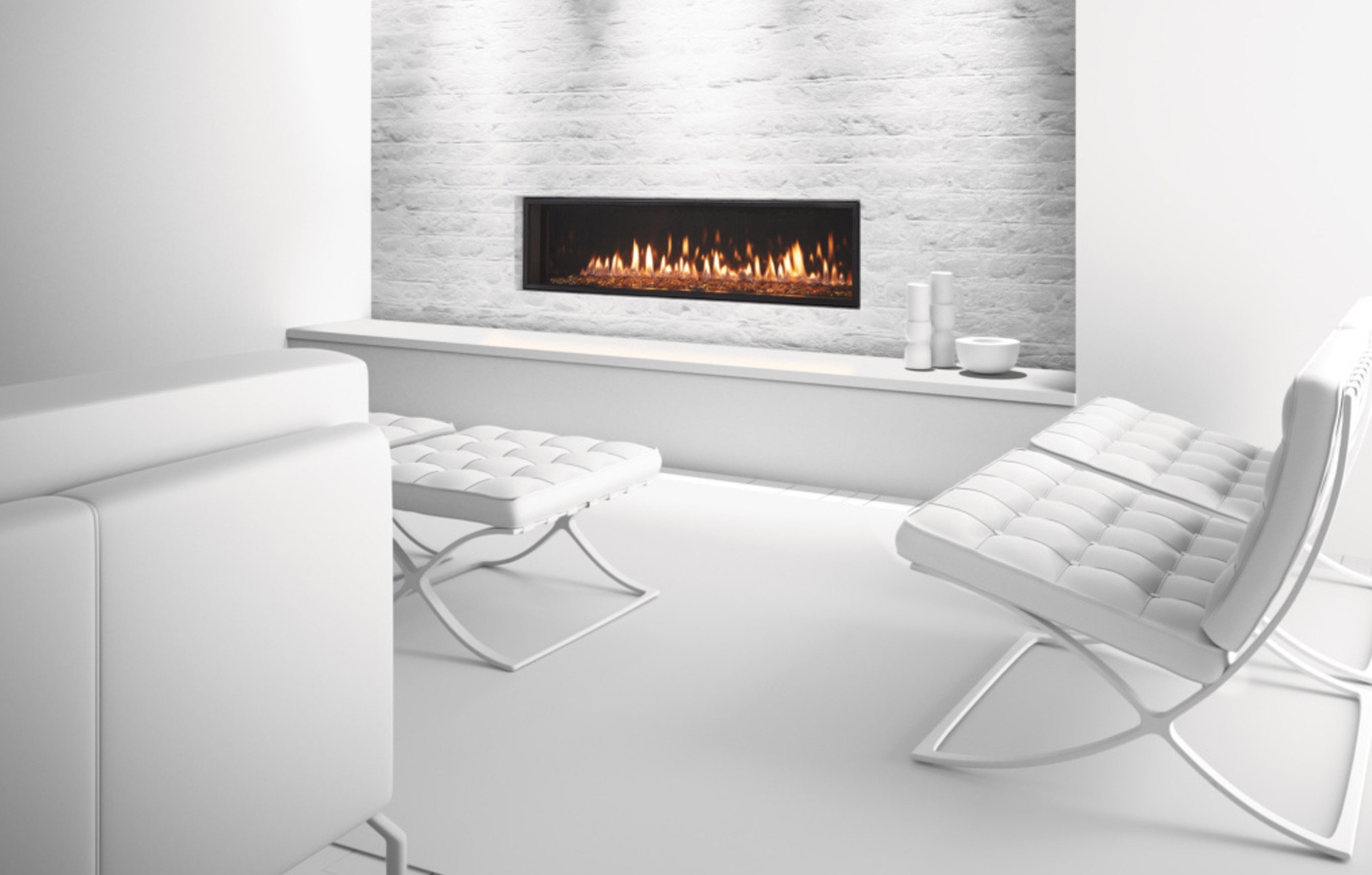 modern gas fireplace in all white room - heat_glo mezzo