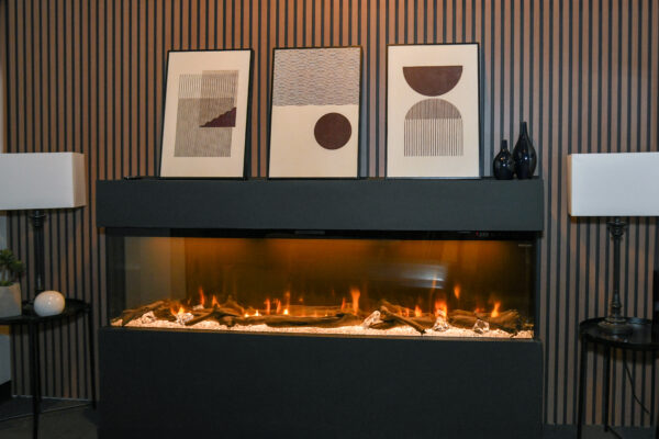 electric fireplace in a fireplace showroom