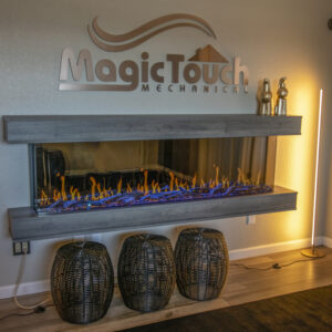 electric fireplace under magic touch mechanical sign