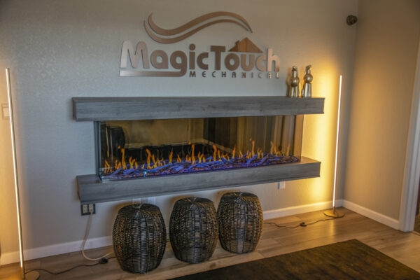 electric fireplace under magic touch mechanical sign