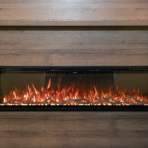 electric fireplace in walnut wood media cabinet