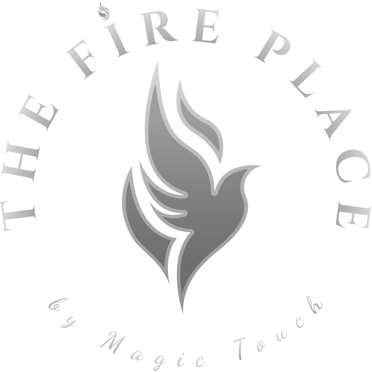 the fire place by magic touch logo grayscale